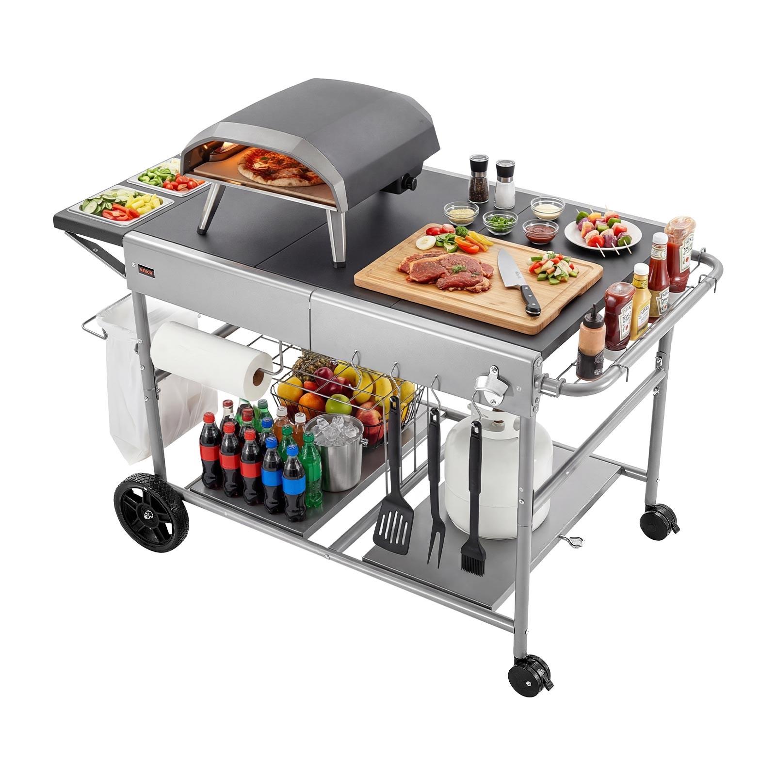 Uimoso Outdoor Grill Cart Movable Outdoor Grilling Table for Picnic Courtyard