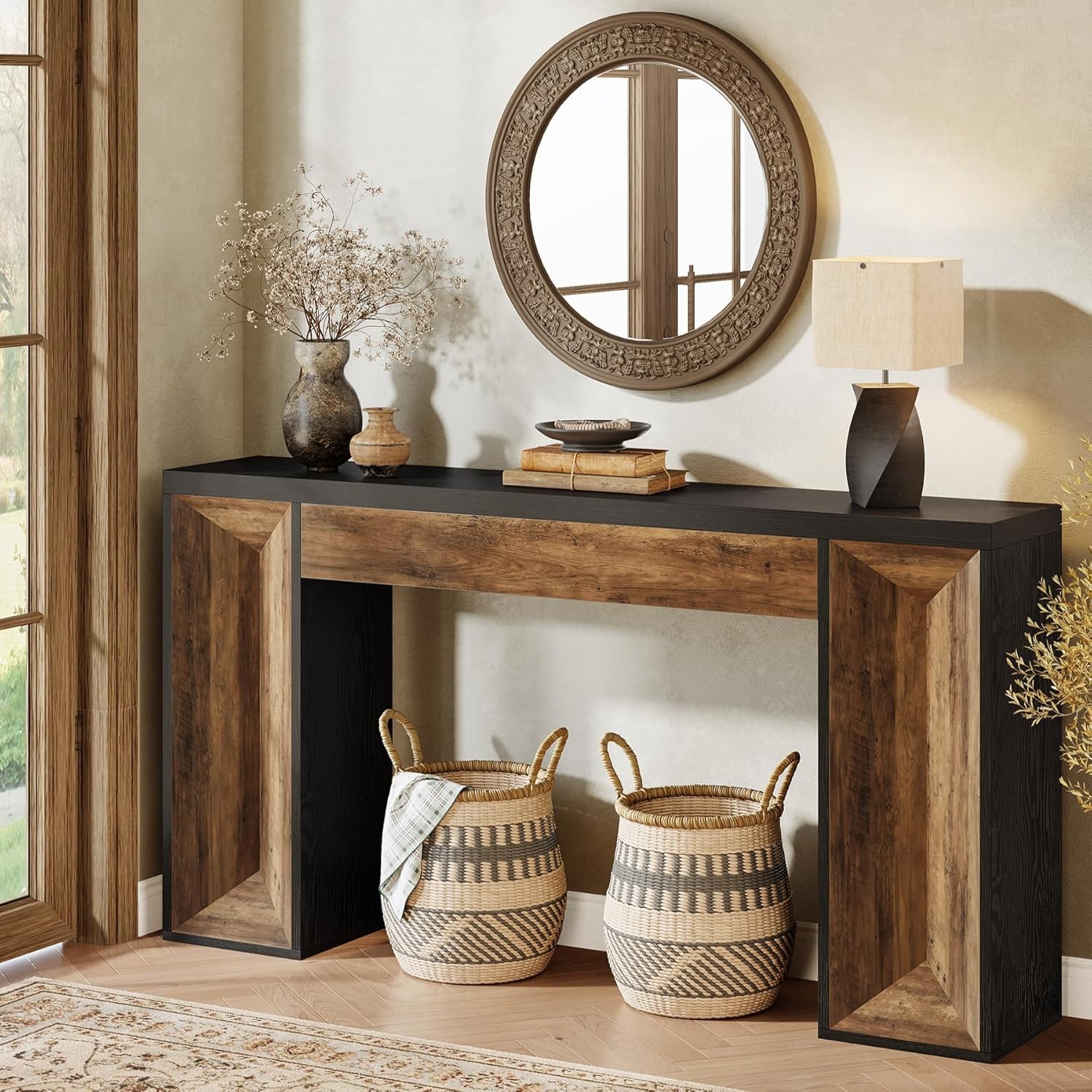 63-Inch Farmhouse Console Table Rectangular Wood Entryway Table for Hallway