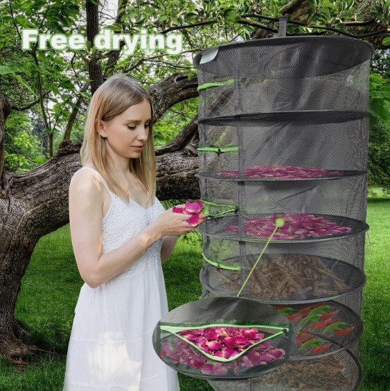 6 Layer Food Dehydrator Rack Tray Hanging Solar Fruit Herb Drying Rack Collapsib
