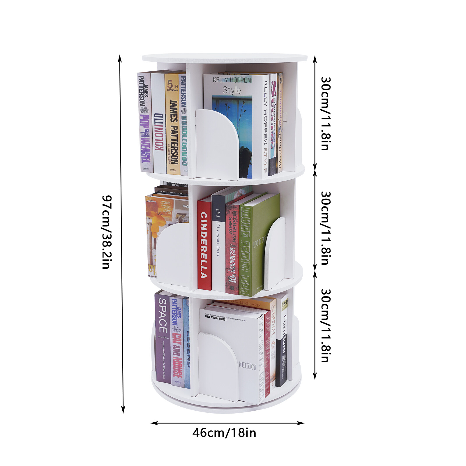 3 Tiers 360° Rotating Stackable Shelves Bookshelf Organizer Floor Standing USA