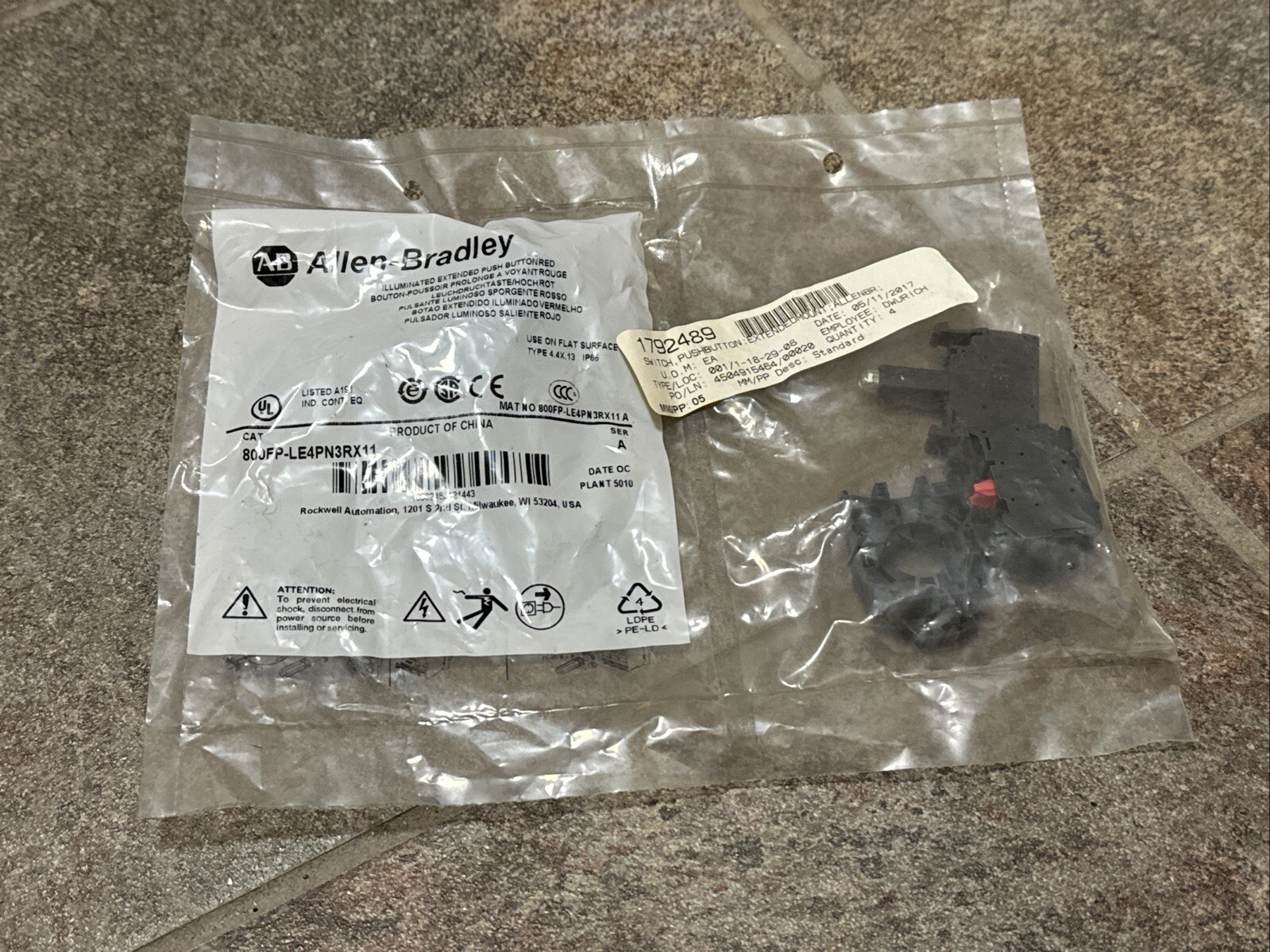 Allen Bradley 800FP-LE4PN3RX11 RED Illuminated Momentary Push Button 1NO 1NC