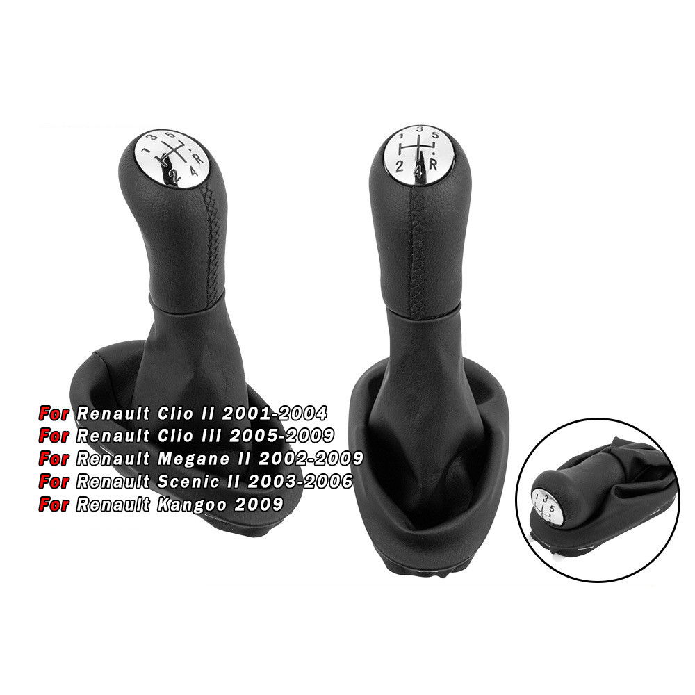 New 5-Speed Gear Shift Knob Leather Frame Cover Trim for Renault Clio 3 III