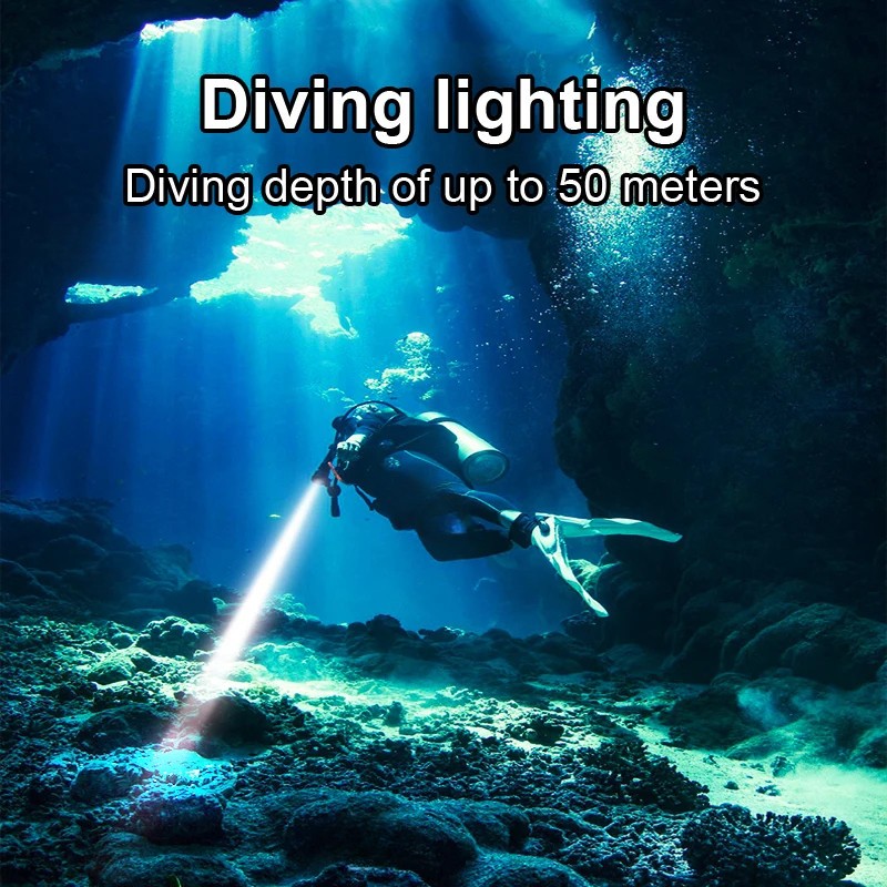 Diving Flashlight 50 Meters Underwater Lantern Searchlight Scuba Lamp US