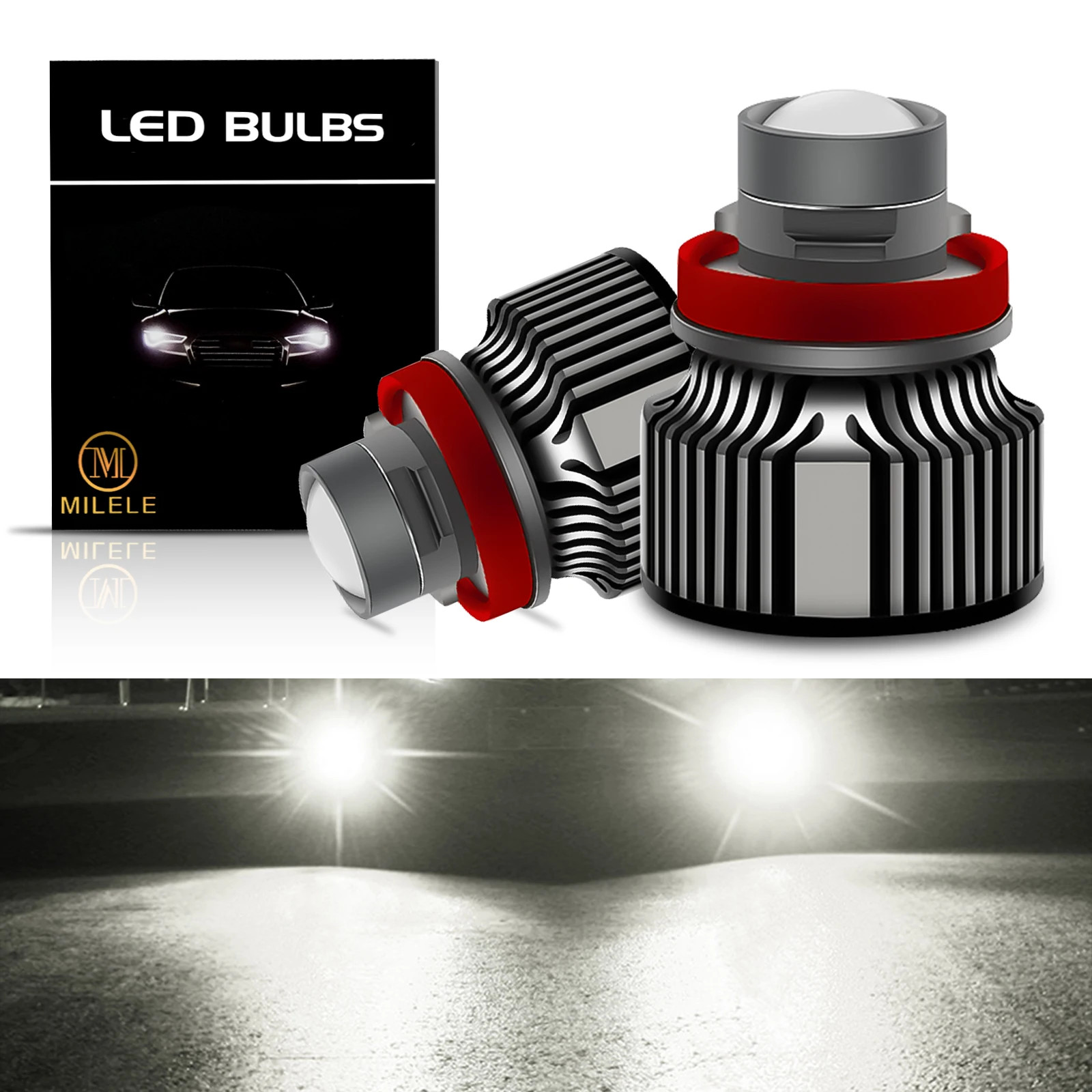 2Pcs LED H11 HB3 HB4 H8 Headlight Bulbs Projector Lens Light for Car Fog Lights