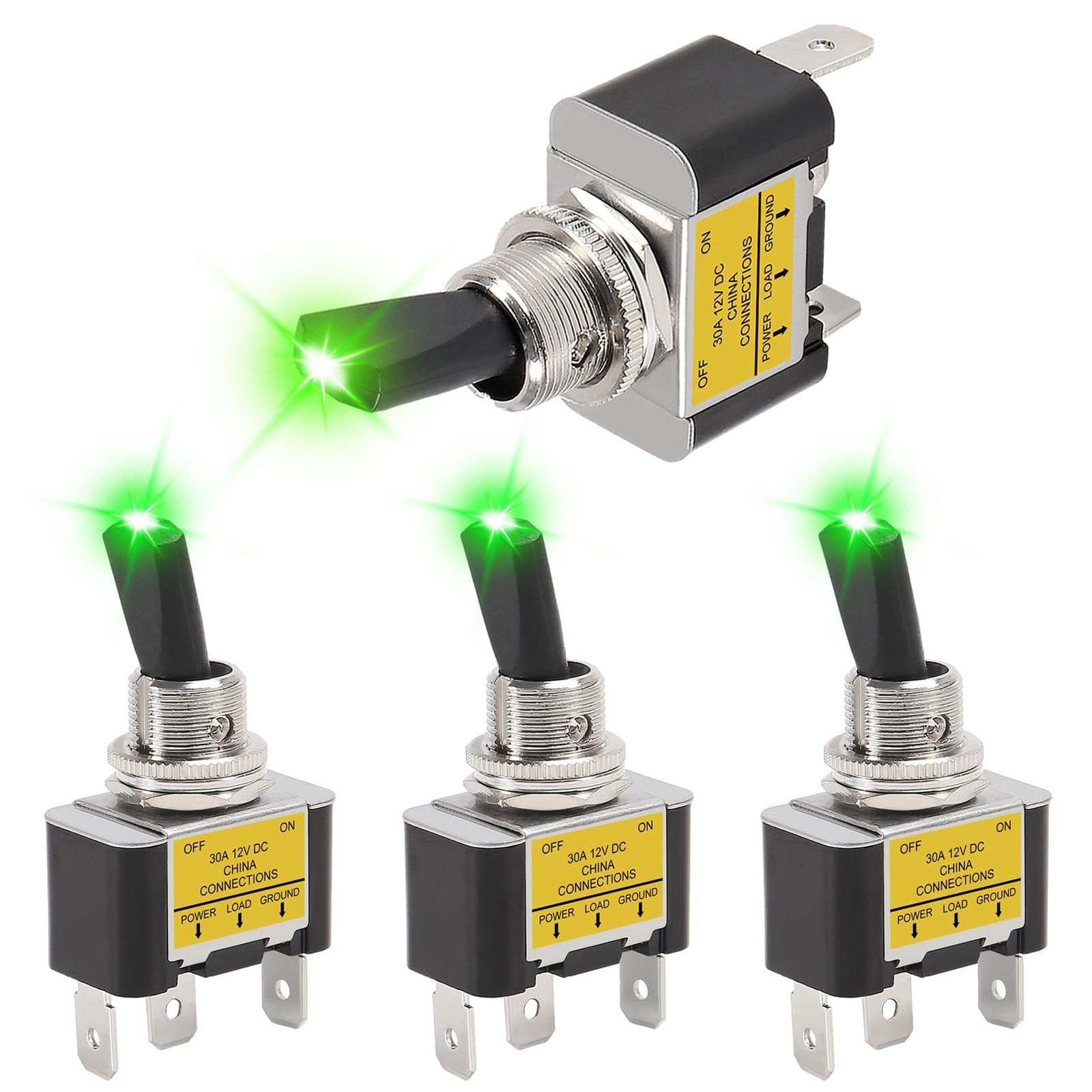 4PCS Green LED Toggle Switch 30 Amp 12 Volt SPST ON Off 2