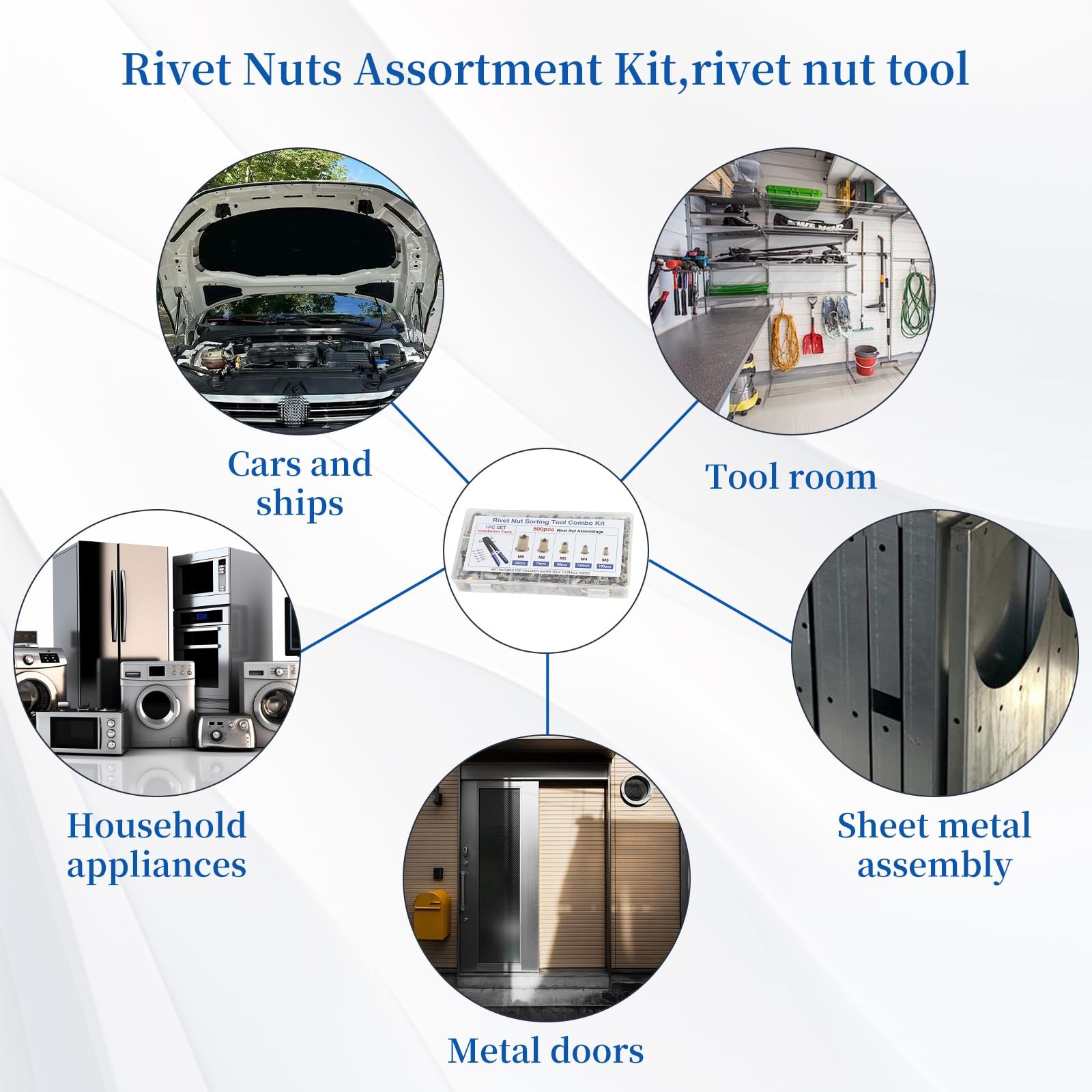 Rivet nut Tool kit,rivnut Tool,500Pcs Metric Rivet Nut Combination (M3/M4/M5/