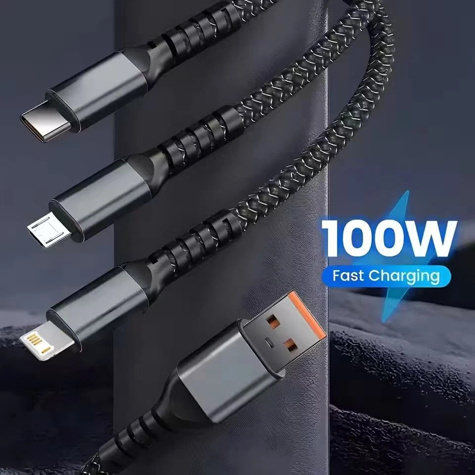 3 in 1 Fast Charging Cable Cell Phone Charger Cord For iPhone Type C Micro USB