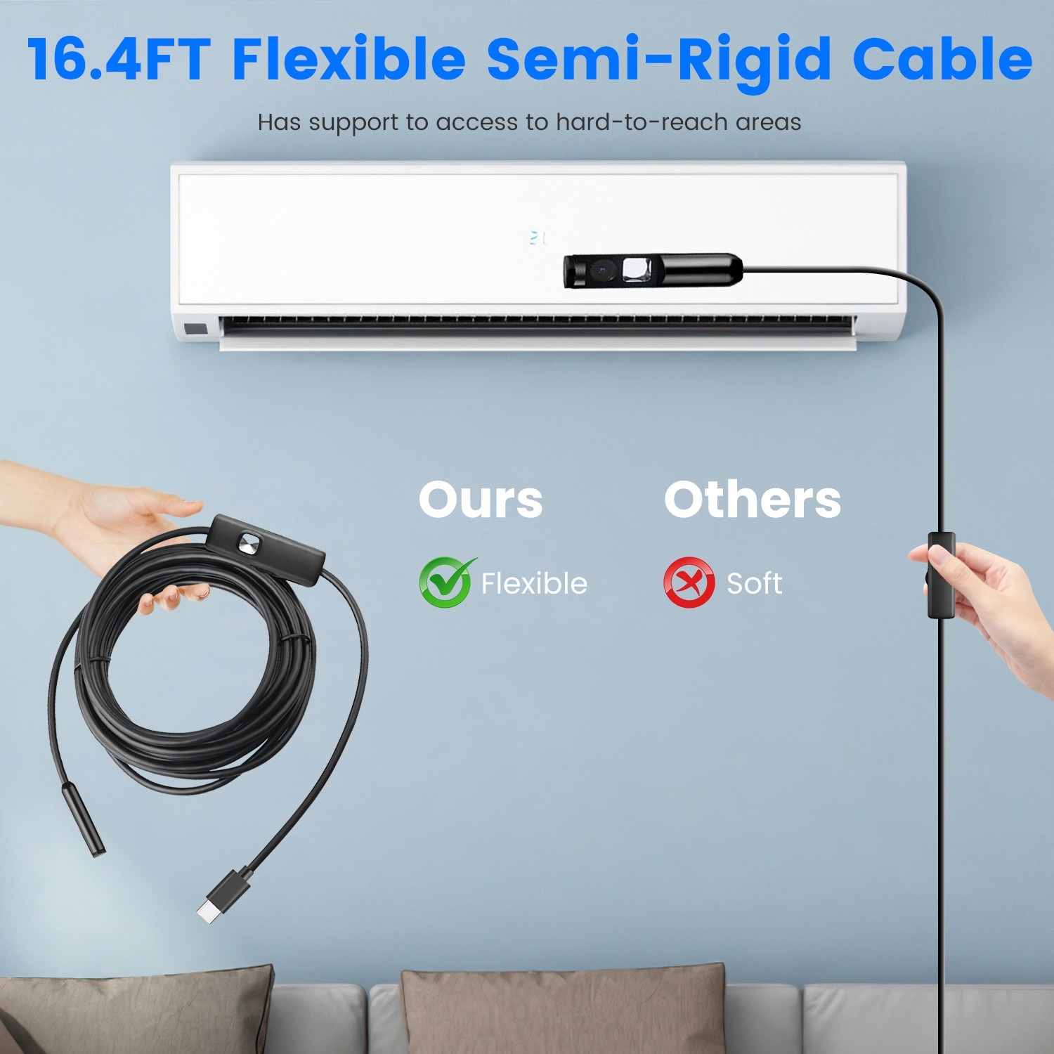 Endoscope Camera 1920P HD Inspection Borescope Tool APP Control Camera w/ Light