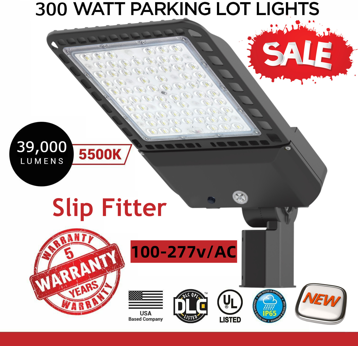 300W LED Parking Lot Light 42000LM Commercial Outdoor Street Pole Light 110-277V