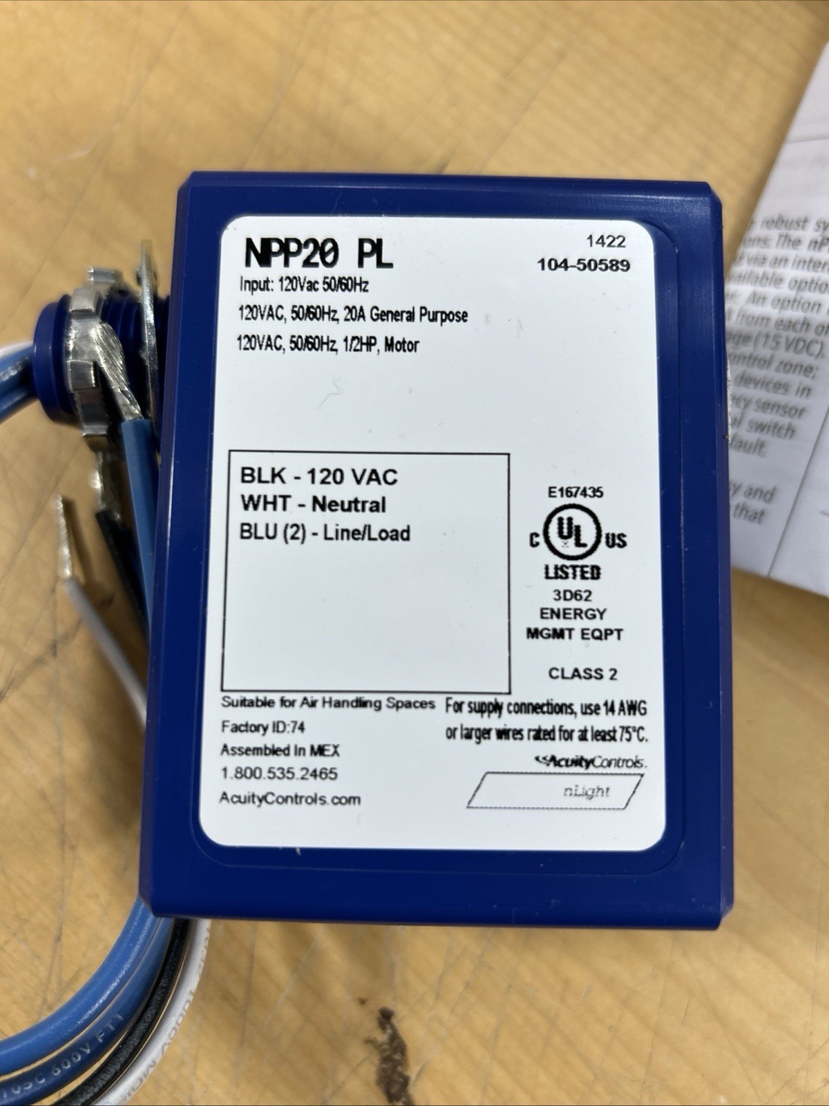 ACUITY NPP20 PL nLIGHT Plug Load Control Power Pack 233C81 (6324)