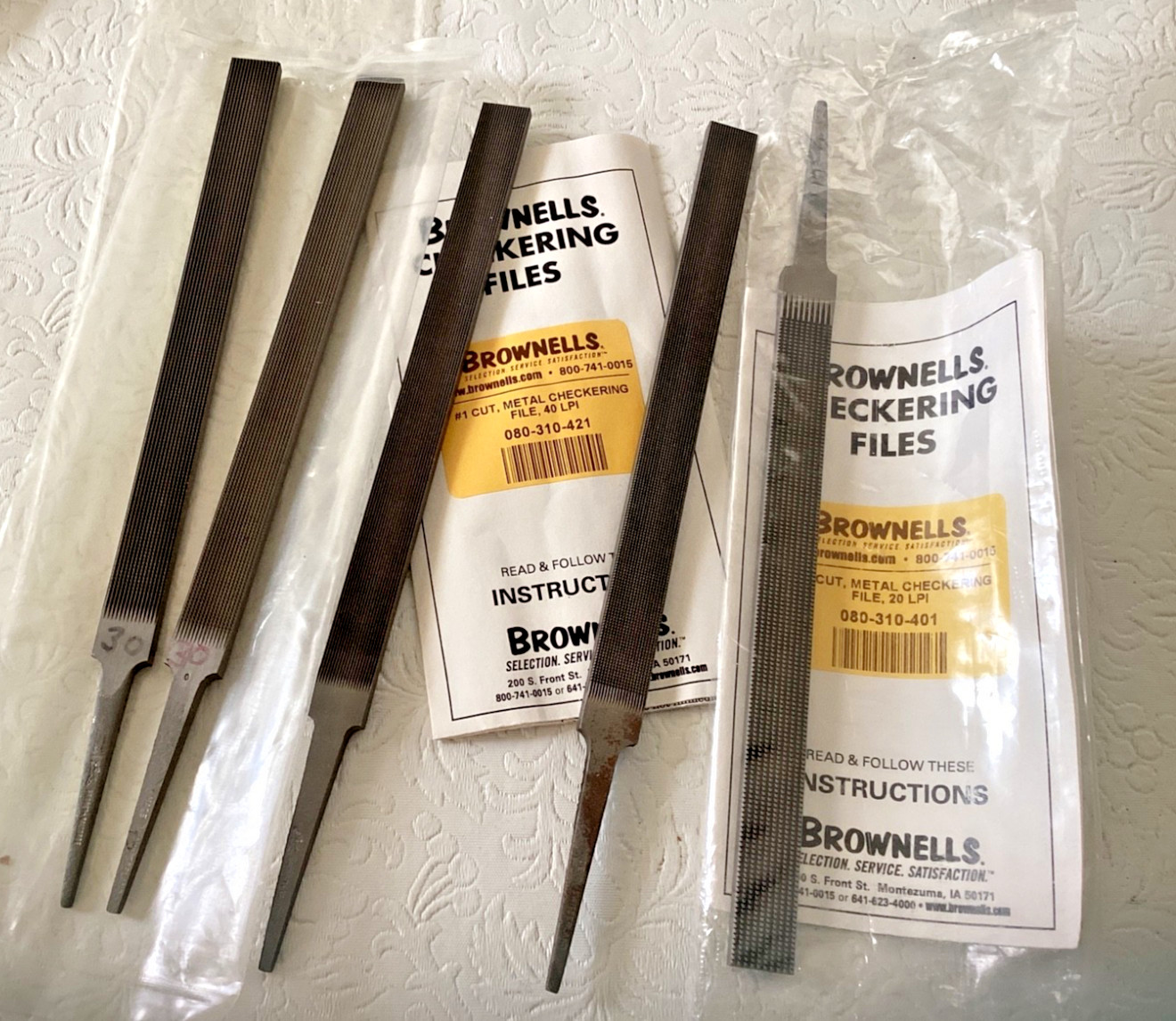BROWNELL’S 8” CHECKERING FILES, 20 LPI, 30 LPI,  40 LPI