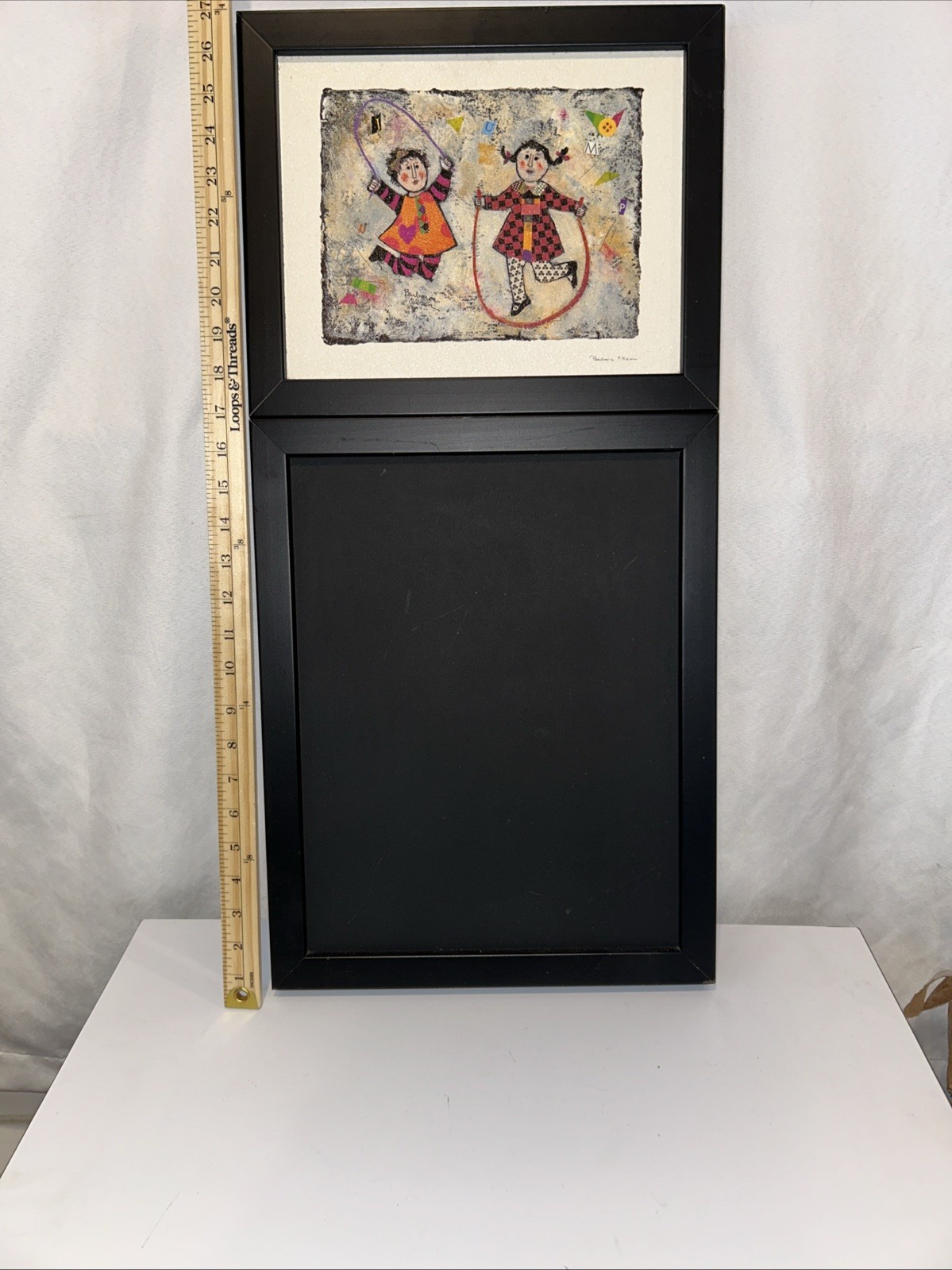 Barbara Olsen Chalkboard RARE Folk Artist ' Kids Playing Signed In Great Shape