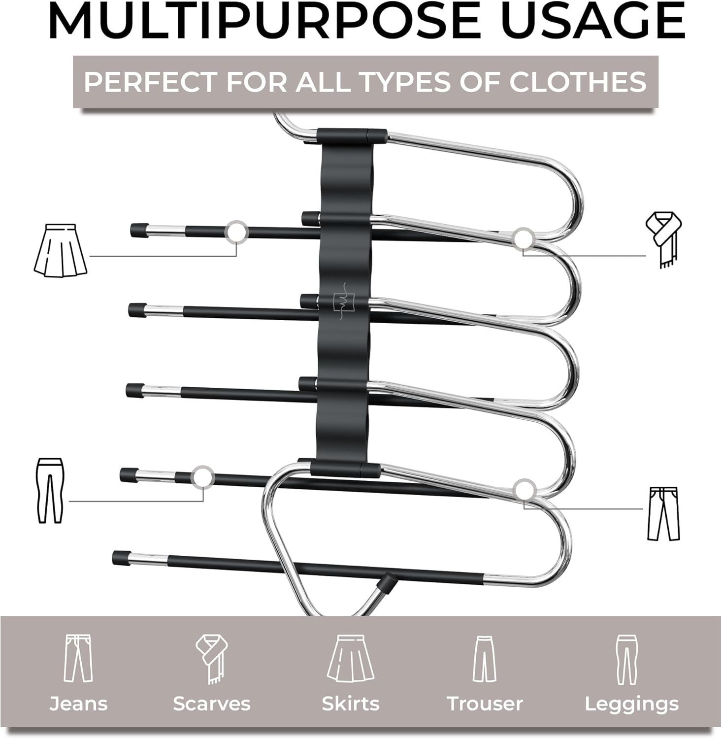 Pants Hangers Space Saving - 2 Pack - Non-Slip Multi-Layer Space Saving Hangers