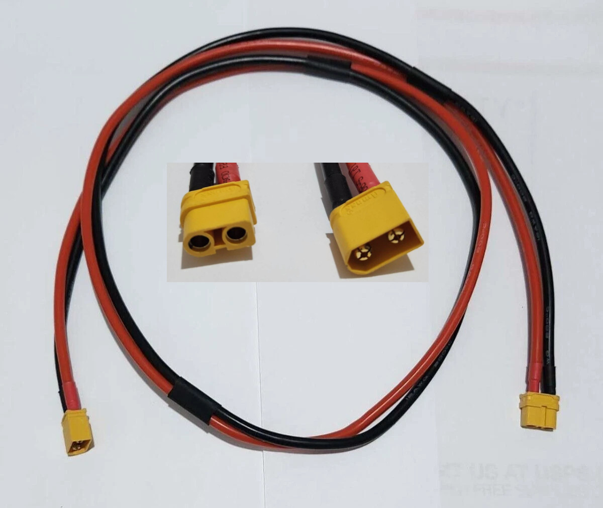Electric bike battery heavy duty extension cord XT60 male / female 12AWG 40"