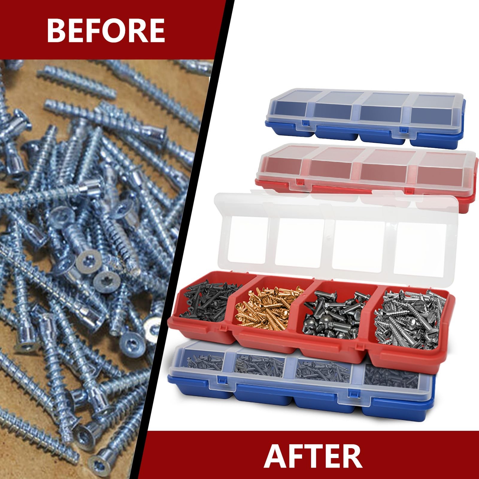 AJCSCM 4 Pcs Screw Nail Organizers and Storage Bins with Lids, Stackable Plas...