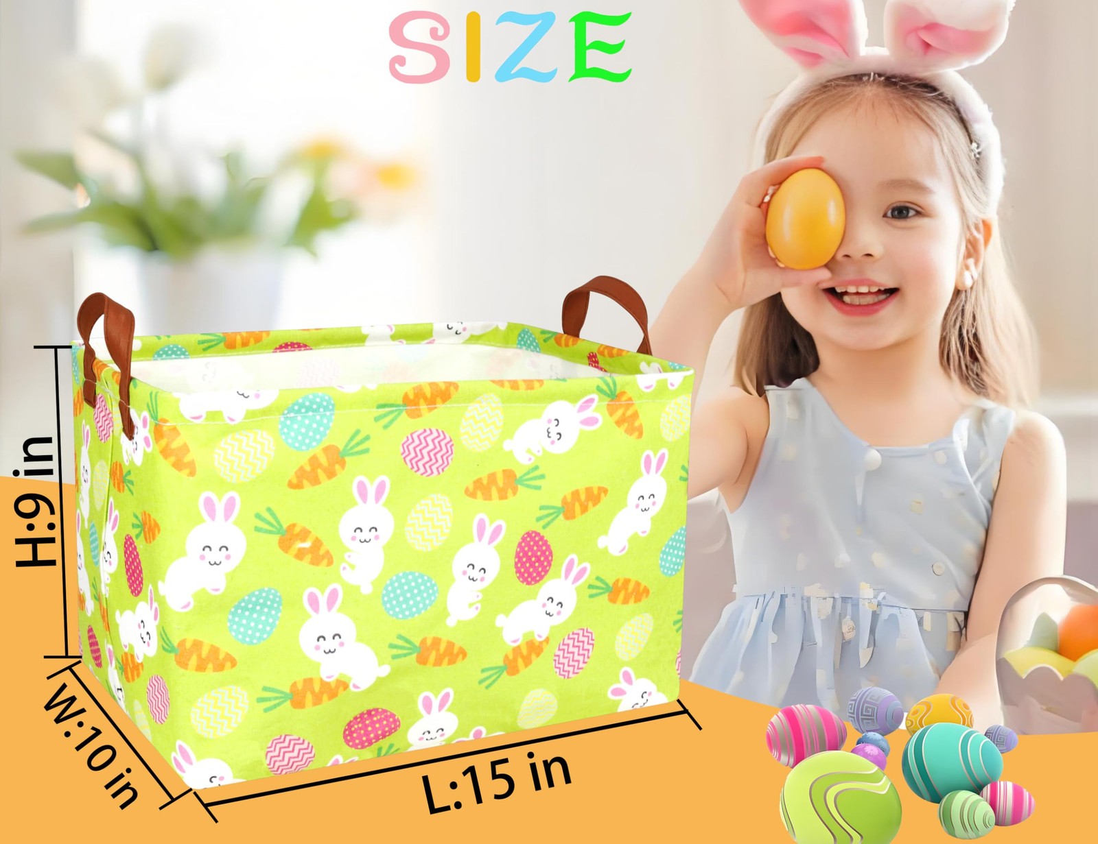 BOOHIT Rectangle Empty Easter Baskets Boy Large Toy Storage Bin Girls collaps...