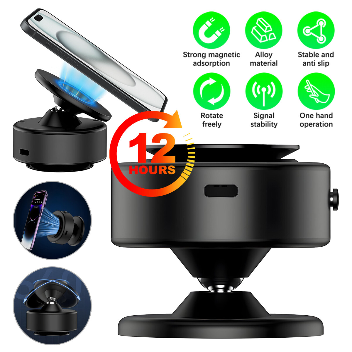 Electric Vacuum Magnetic Suction Car Phone Mount 360° Rotation Holder Universal.