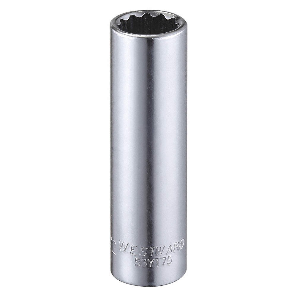 WESTWARD 53YT75 Socket, Steel, Chrome, 1/2 in 53YT75