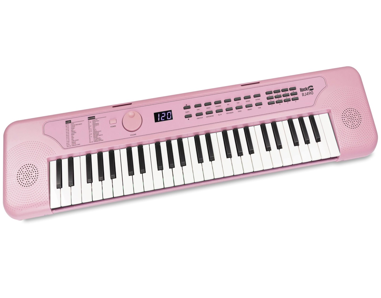 RockJam RJ490 49 Key Mini Keyboard Piano with Speakers, Baby Pink