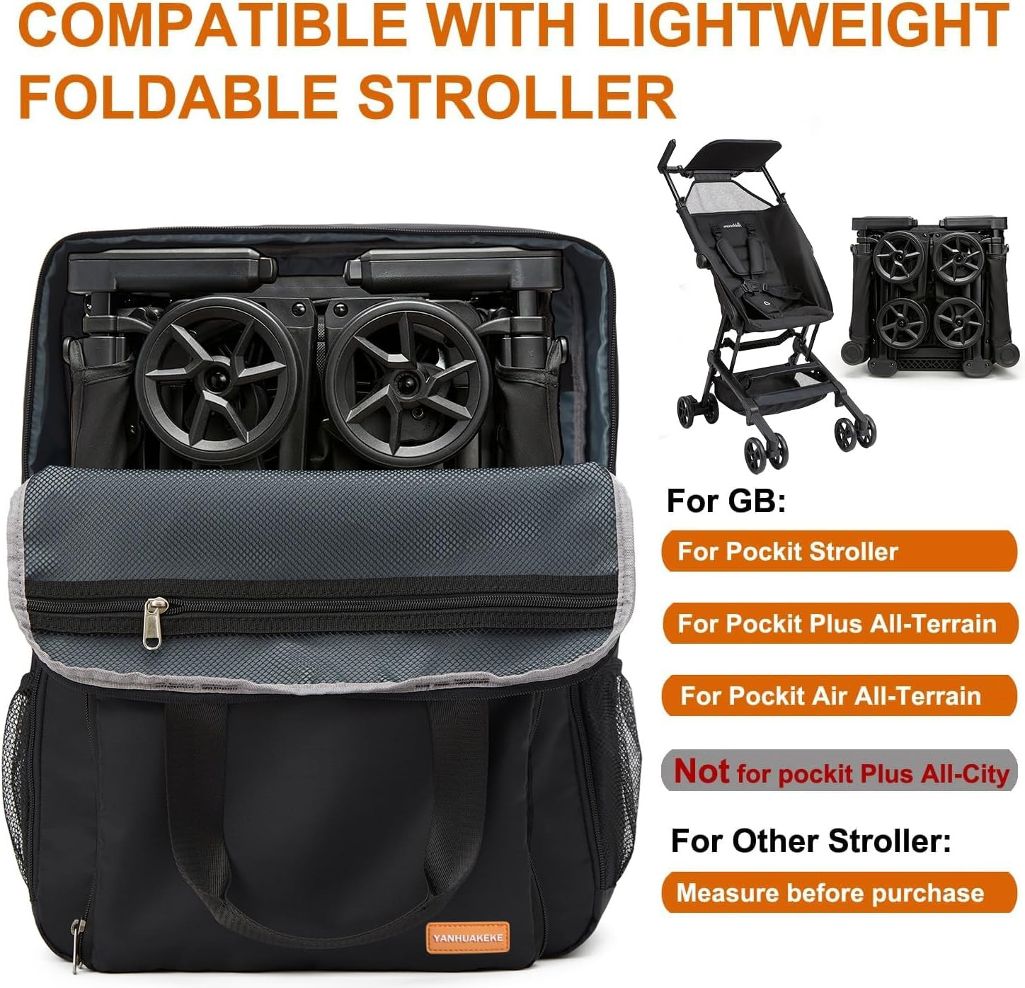Stroller Travel Bag Compatible GB Pockit Air plus All Terrain Lightweight Black
