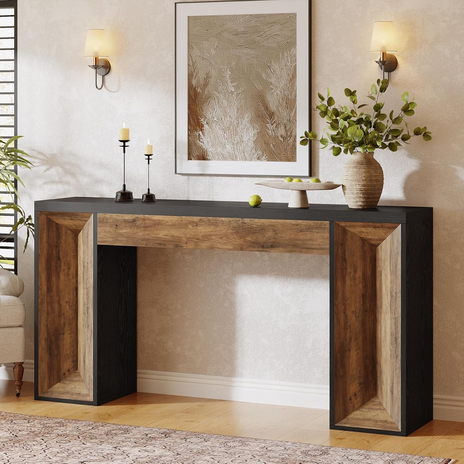 63-Inch Farmhouse Console Table Rectangular Wood Entryway Table for Hallway