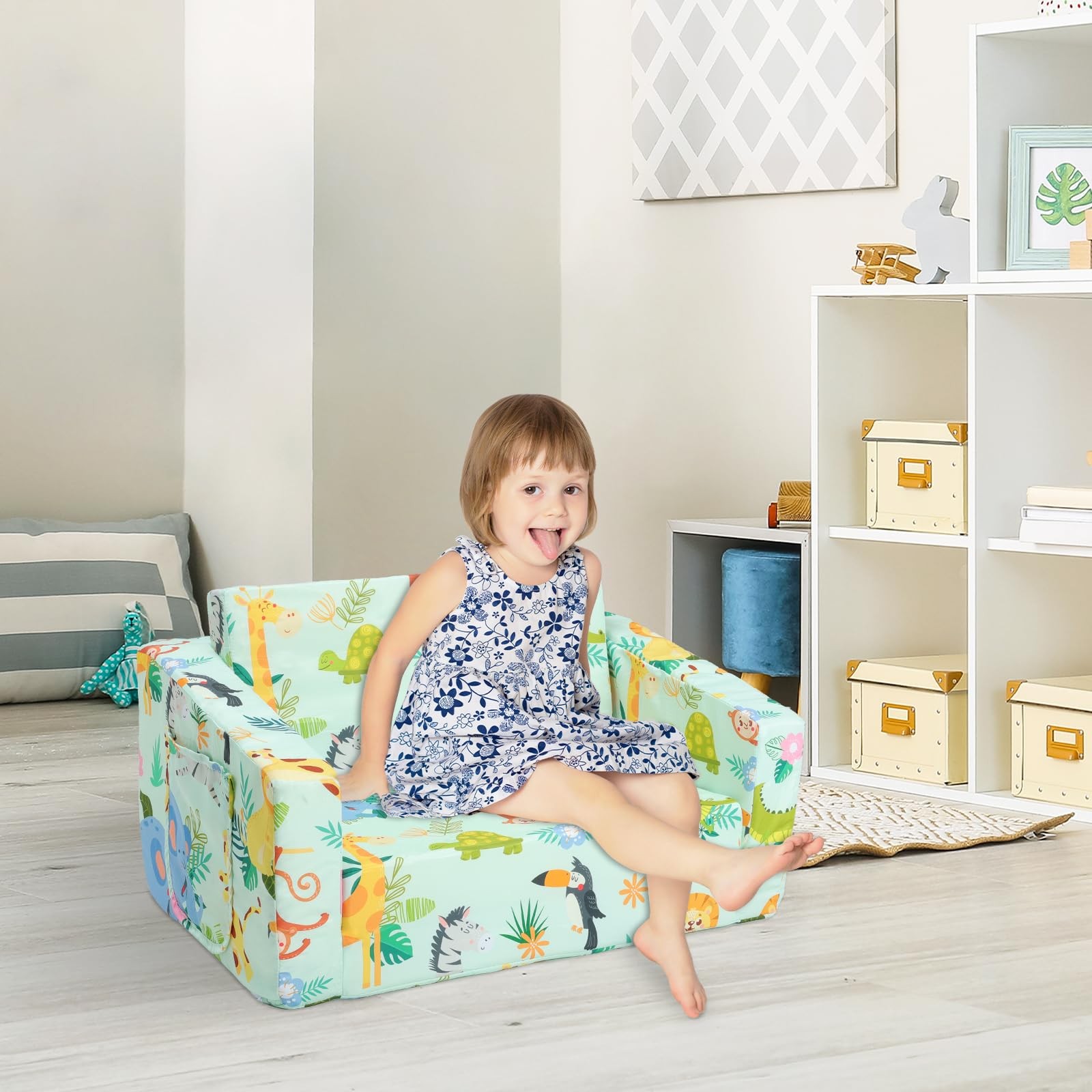 Foldable Sofas Couch 2 in 1 Children Convertible Sofa to Lounger Flip Open To...