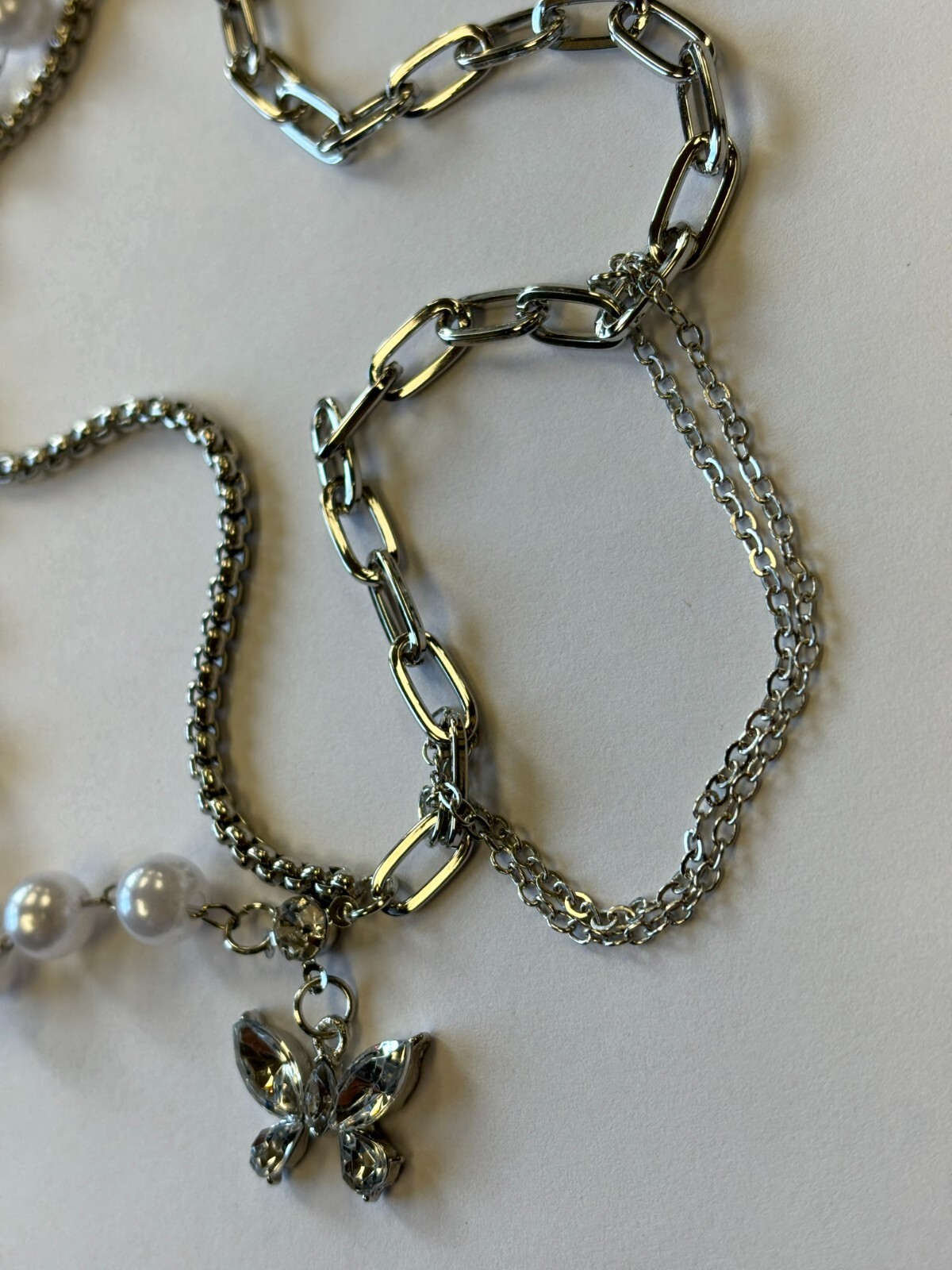 Dual Chain Pearl Enchanted Glass Butterfly