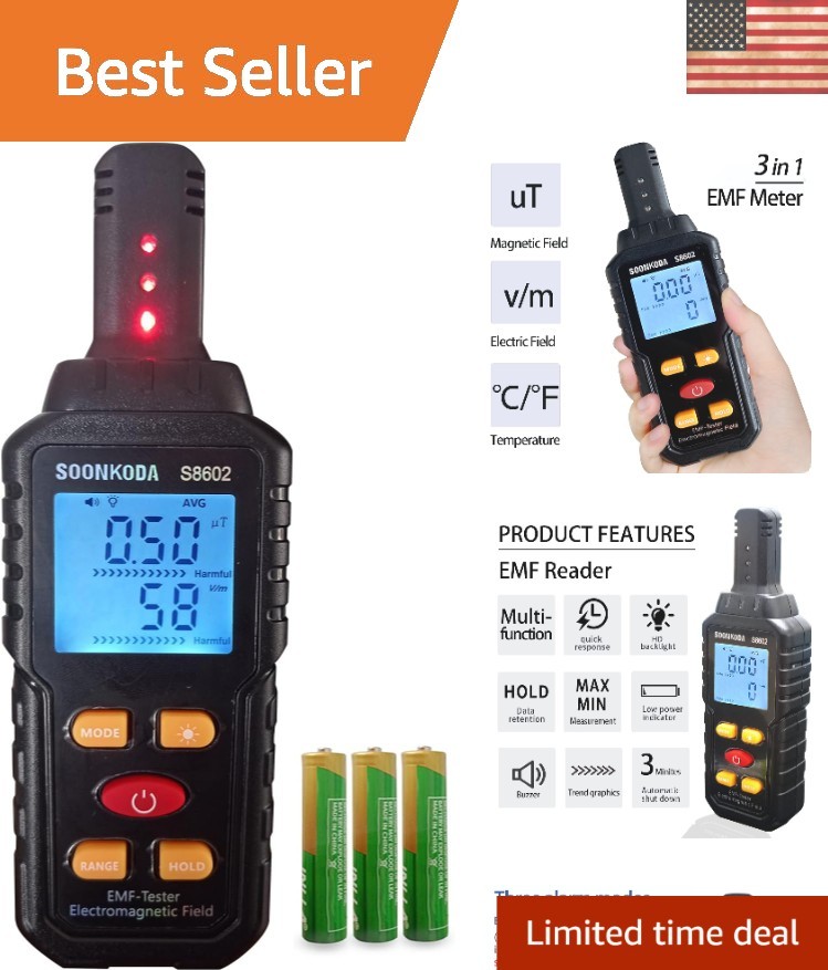 Portable 3 in 1 EMF Tester with Real-Time Alerts for Home & Outdoor Protection