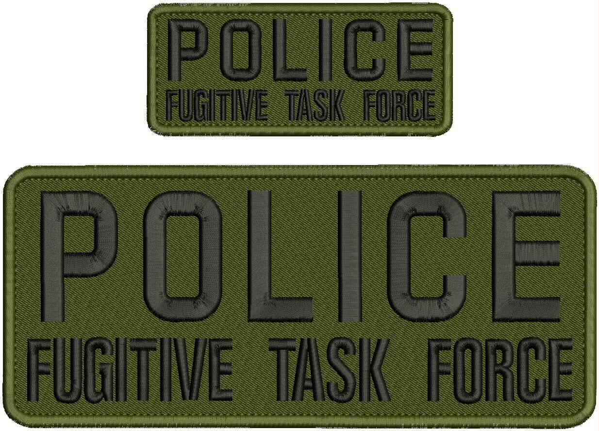 Collectible Embroidery Patch Police F Task Force 4X10AND 2X5 Black on Od Green