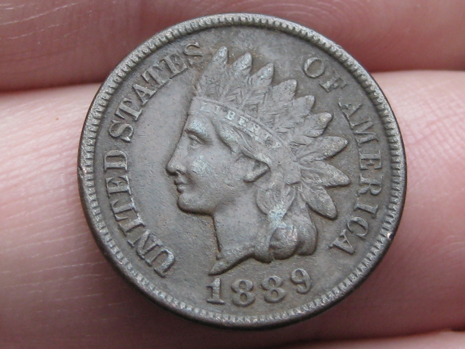 1889 Indian Head One Cent Penny- VF/XF Details, LIBERTY, Diamond Show