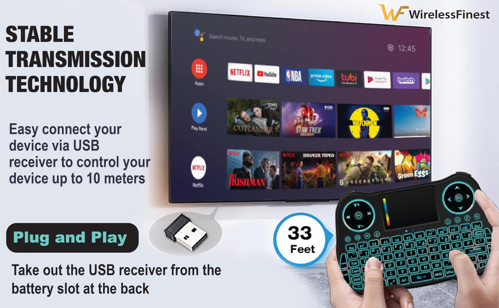 Wireless Mini Handheld Smart TV Remote Keyboard Touchpad Mouse Combo Black