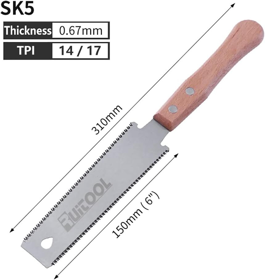 RUITOOL Japanese Hand Saw 6 Inch Double Edge Sided Pull Small, Brown, Silver