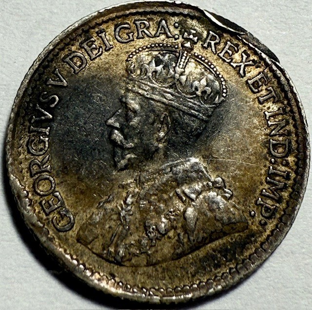 CANADA - George V - Toned Silver 5 Cents - 1920 - Km-22a - FREE USA Shipping!