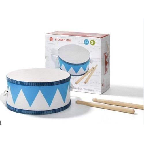 Musicube Kids Hanging Drum Set Blue White Zigzag Pattern with Drumsticks NEW