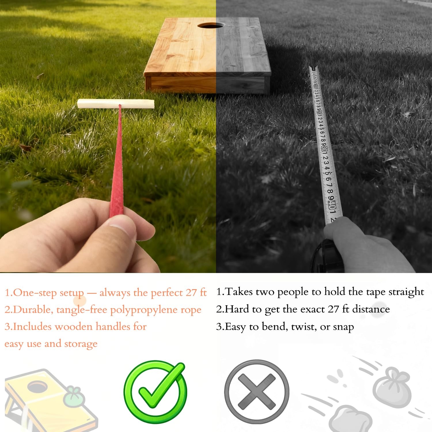 Cornhole Measuring Device 27ft with Silicone Tie & Bag | Cornhole Board Acces...