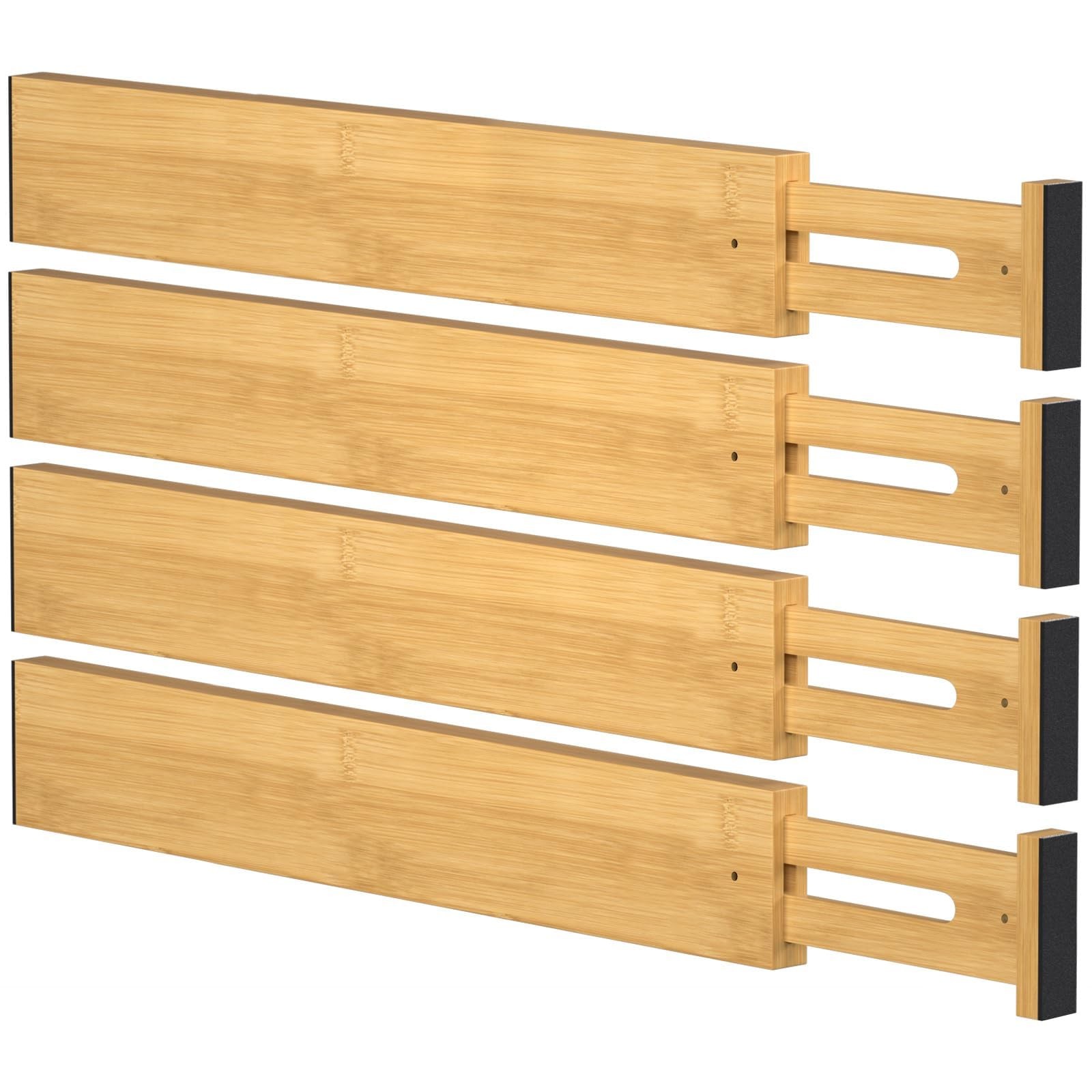 Bamboo Drawer Dividers 17"-22" Adjustable Expandable Drawer Organizers Spring...