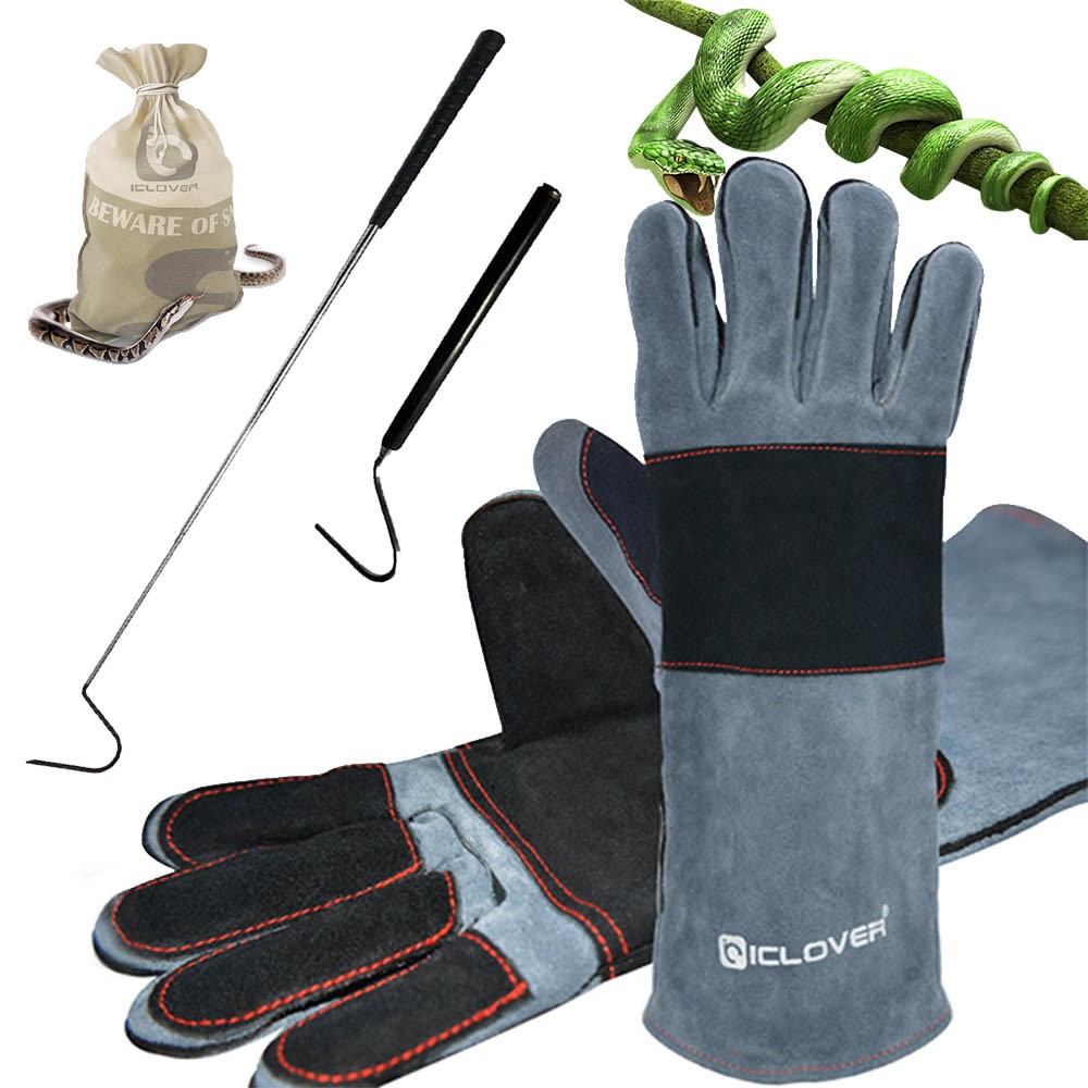 39" Retractable Reptile Hook Snake Bag Animal Handling Glove Anti-Bite Protector