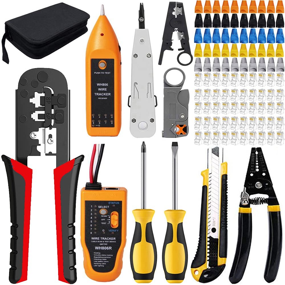 LEATBUY Crimper Set RJ45 Crimp LAN Ethernet CAT5 CAT6 Crimping Tool Kit with ...