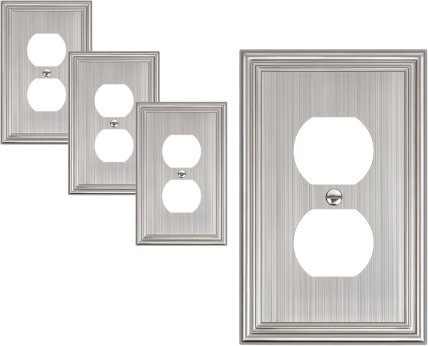 4-Pack Duplex Outlet Cover, Durable Solid Zinc Alloy Decorative Switch Plates an