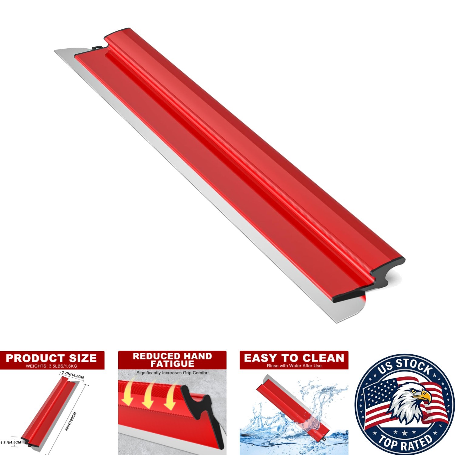 40 Inch Stainless Steel Drywall Skimming Blade with Ergonomic Grip for Precision