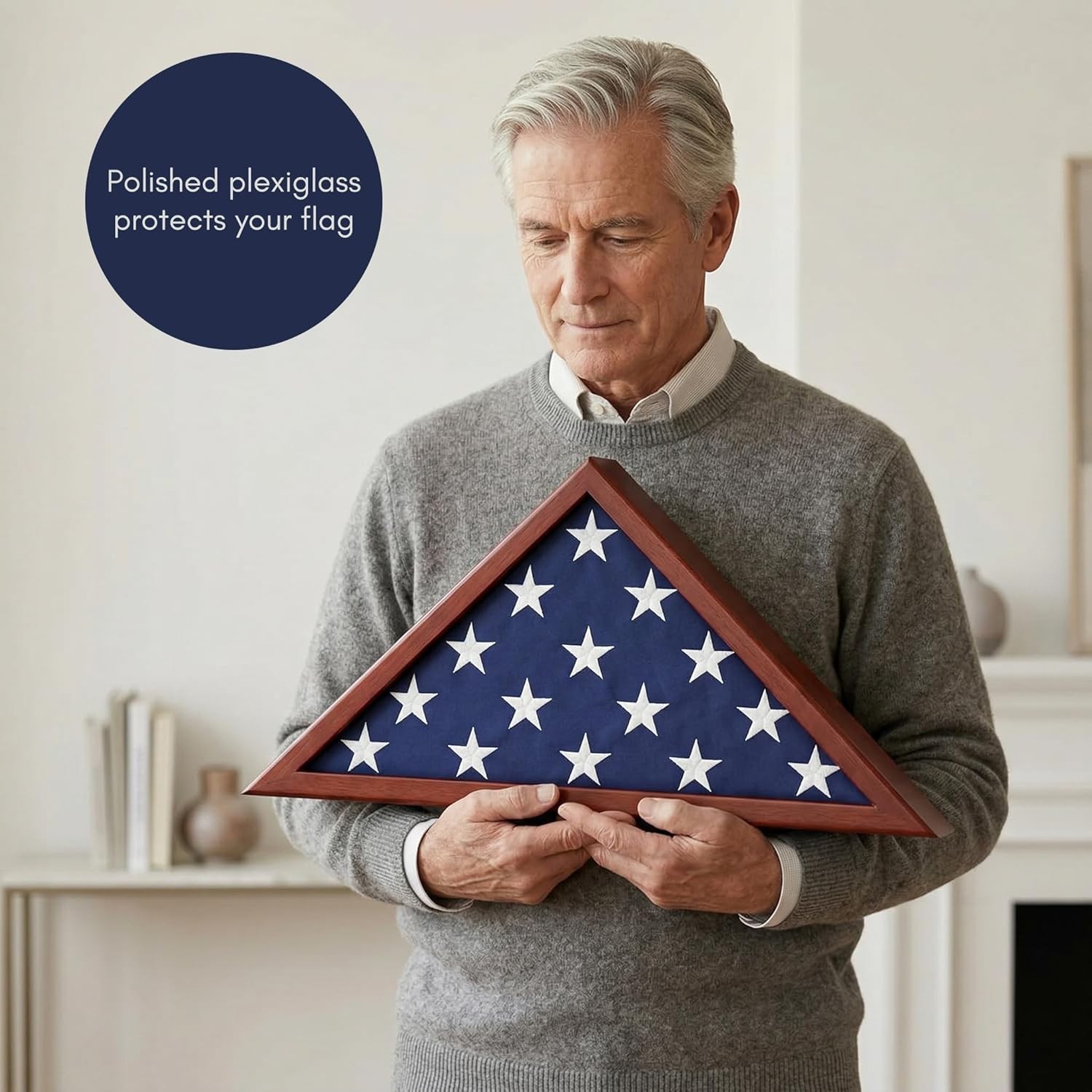 Triangular Mahogany Flag Case - Ideal for 5x9.5' Burial Flags, Gift for Veterans