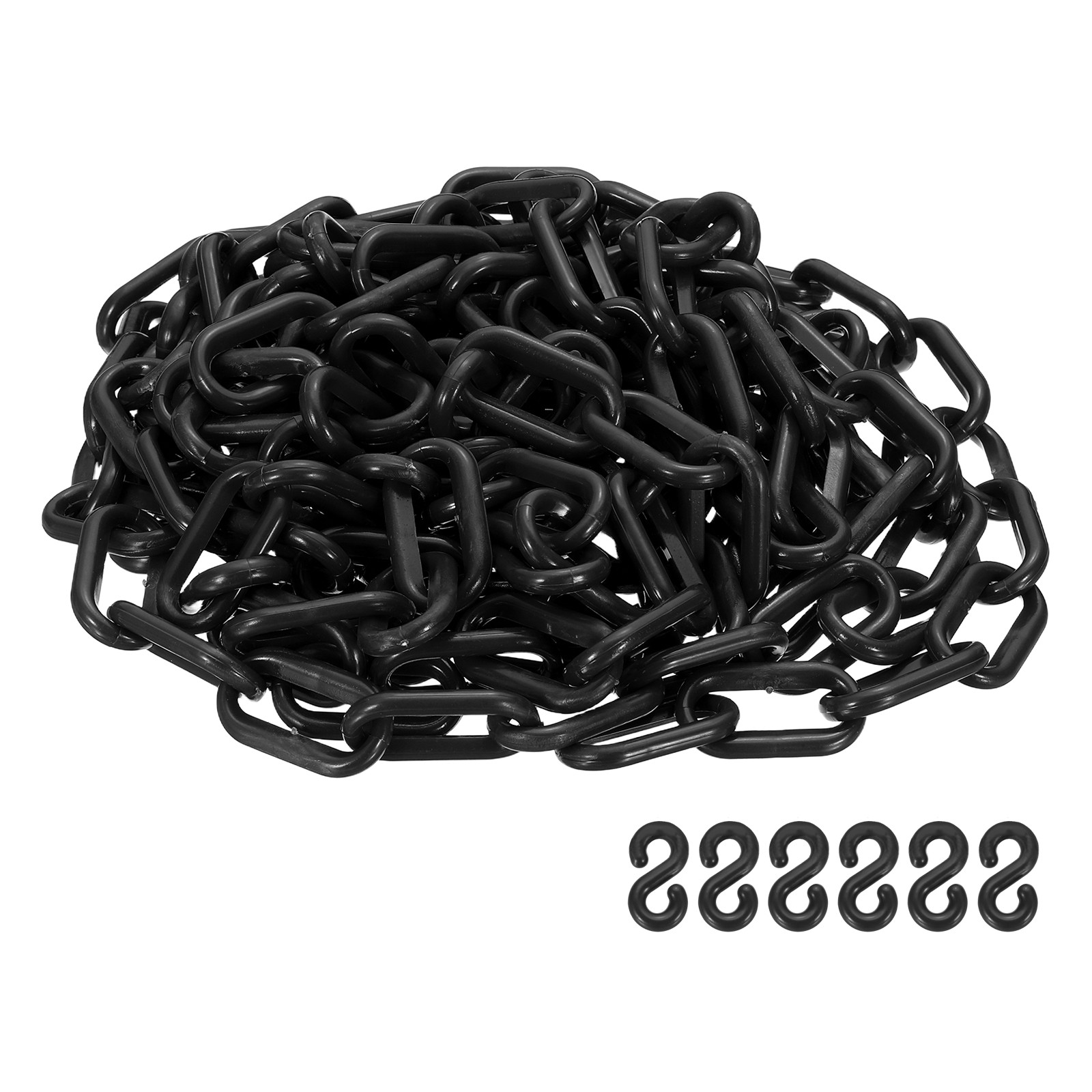 Barrier Chain, (16.4ft 0.7" Dia., Black), Plastic Safety Chain Links W S Hooks