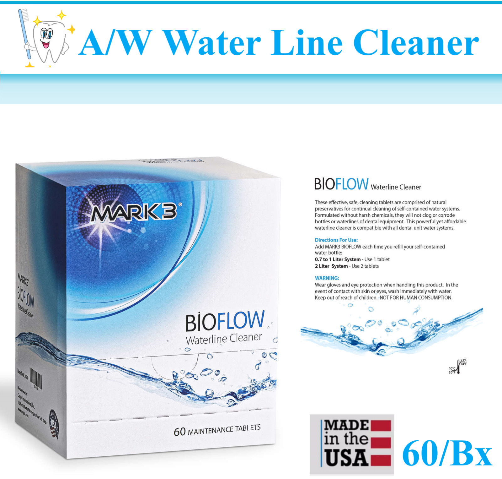 Dental Air Water Syringe Waterline Cleaning Tablets 60/bx Water Line Cleaner USA
