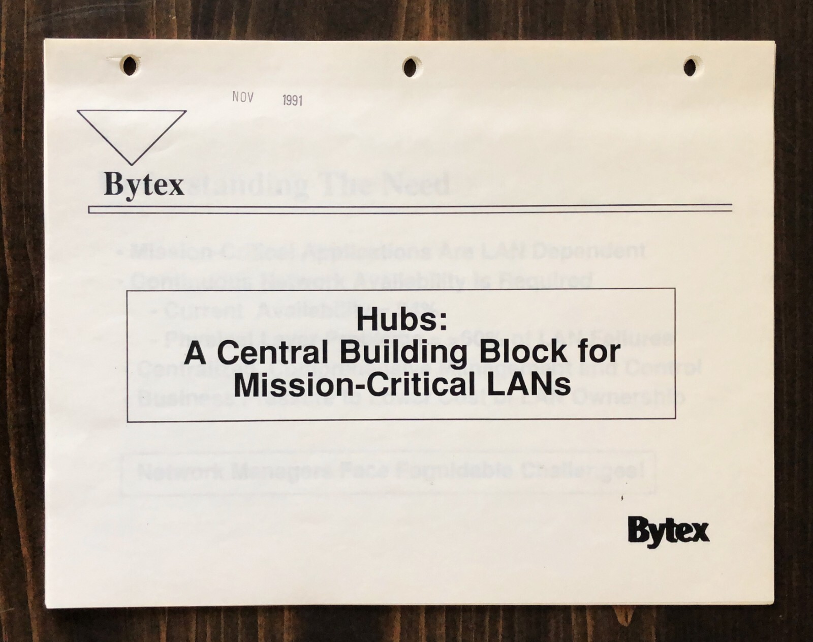Bytex - Hubs: Central Building Block For Critical LANs Seminar Handout (1991)
