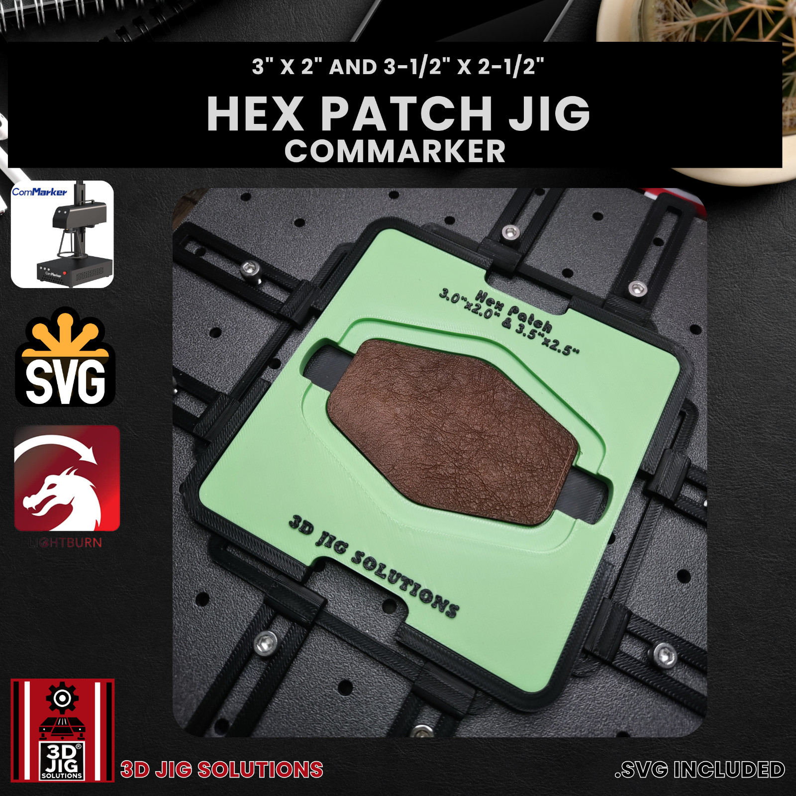 ComMarker Hex Leather Hat Patch Jig | Fiber Laser Engraving Template, Laser Jig