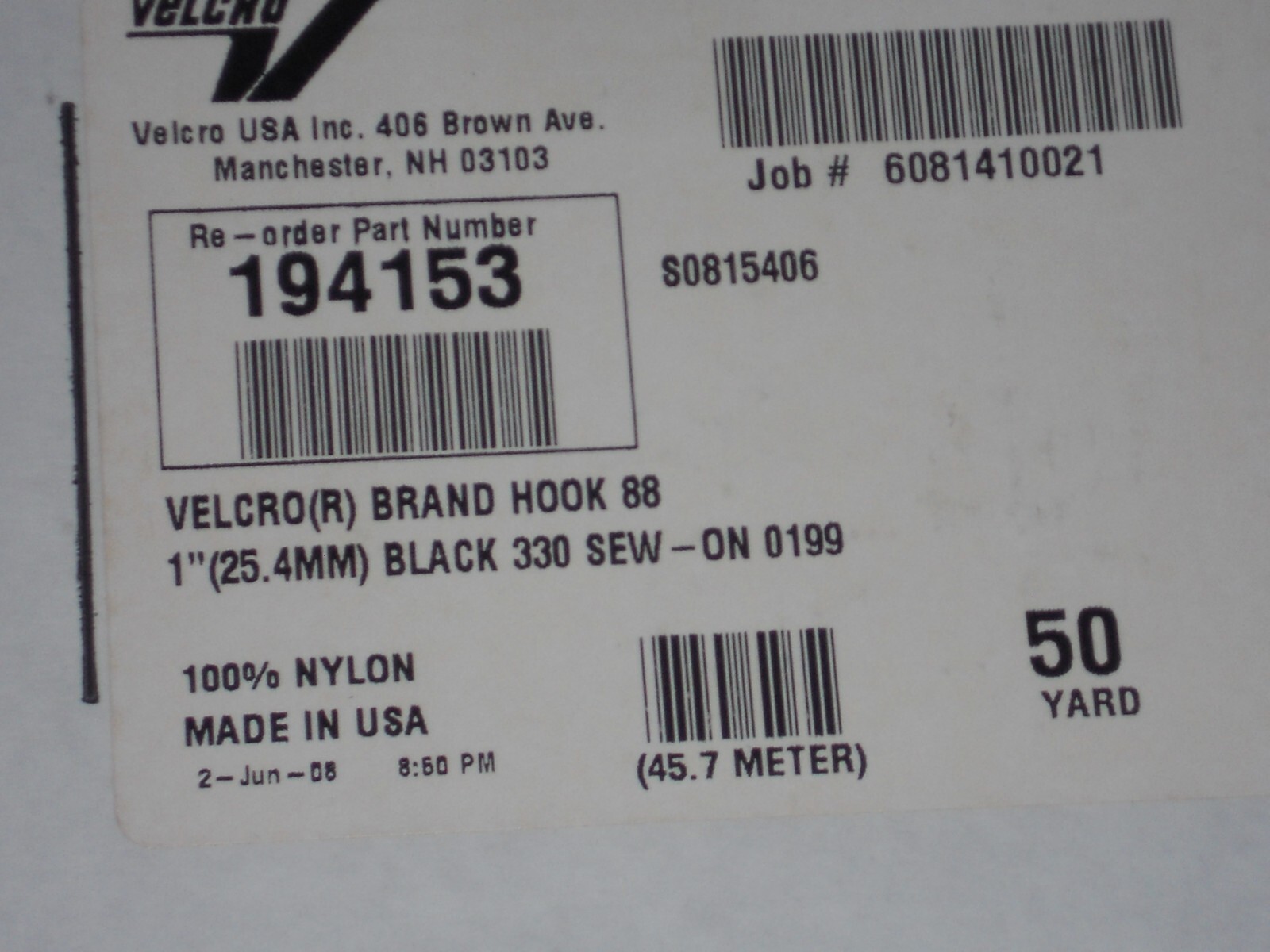 Velcro Brand 1" Wide Hook and Loop Set SEW ON TYPE 2 YARDS