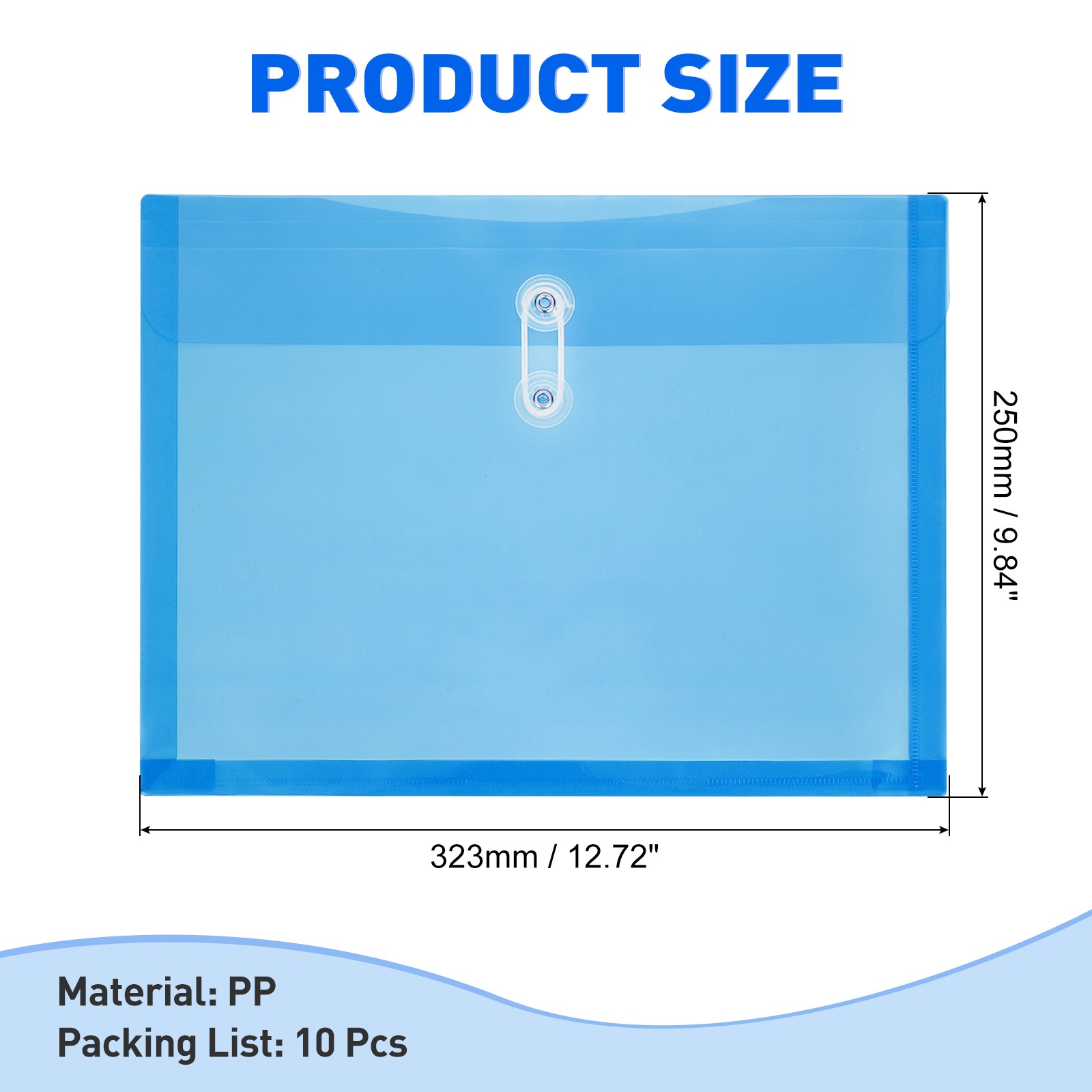 10 Pack Clear Plastic Poly Envelopes File Folders Document Envelopes Blue