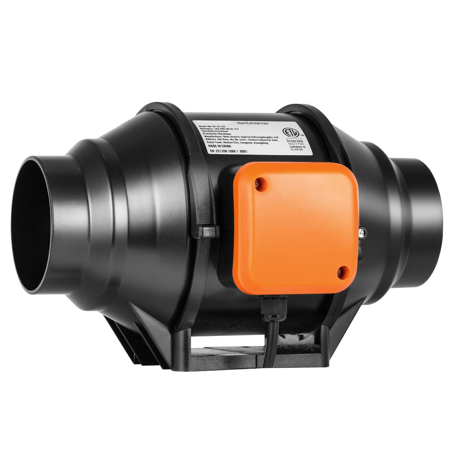4-Inch 200 CFM Inline Duct Fan with Variable Speed, Quiet AC Motor