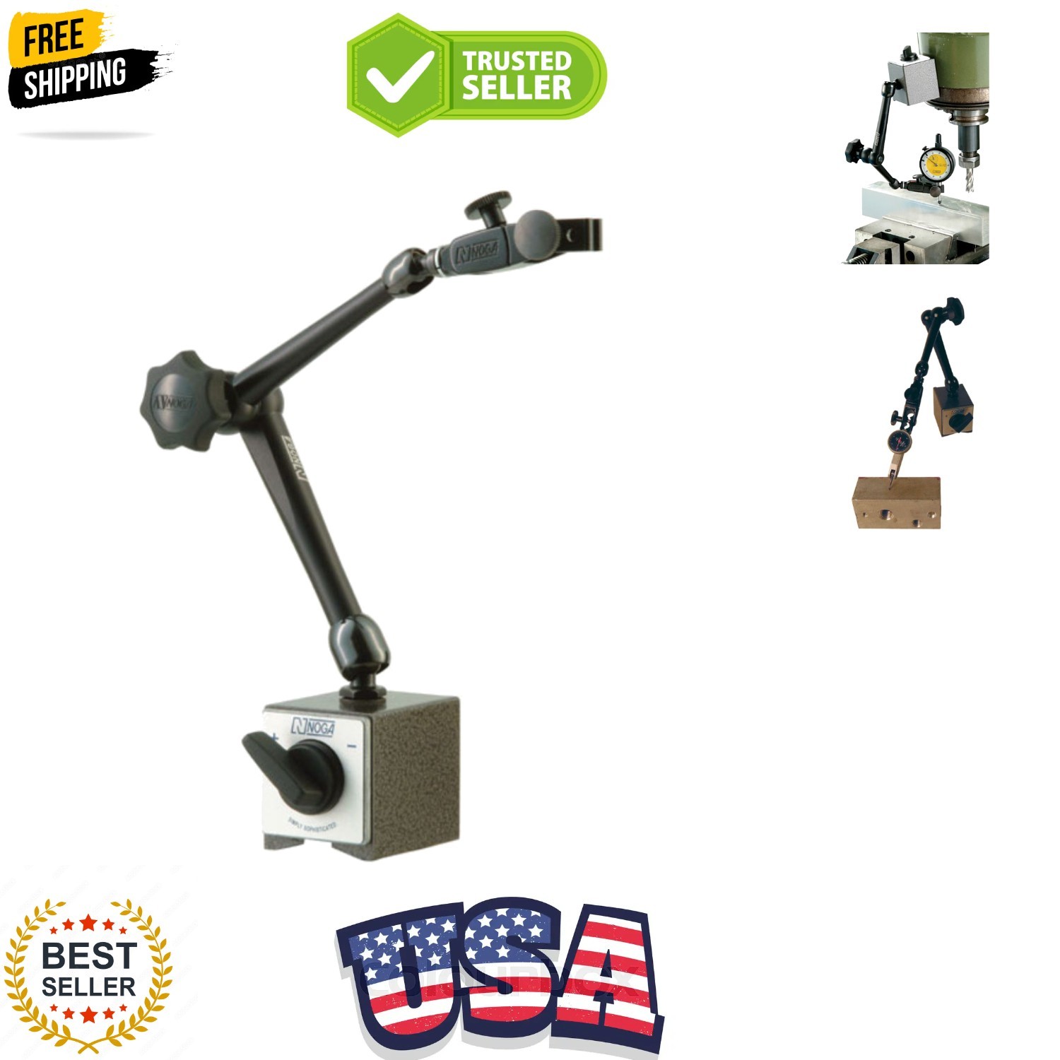 Regular Duty Dial Gage Holder Mag Base w/Metal Fine Adjust