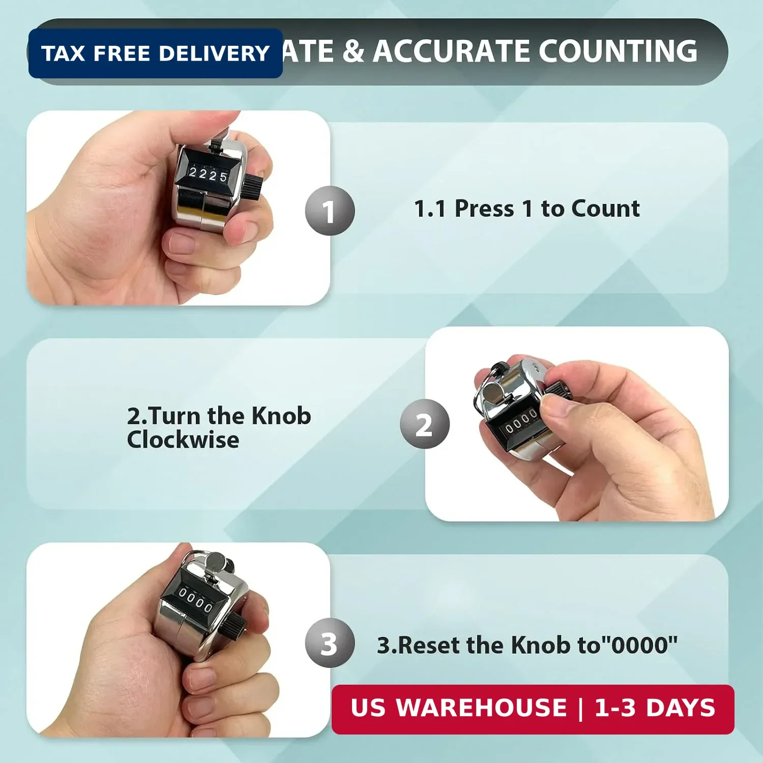 6 Pack Clicker Counter, Hand Tally Counters, 4 Digit Display Clicker | with Blac